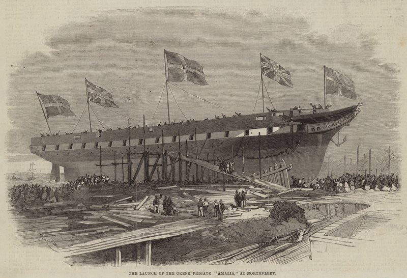 Edwin_Weedon_-_The_Launch_of_the_Greek_Frigate_Amalia_at_Northfleet_-_(MeisterDrucke-406564).jpg