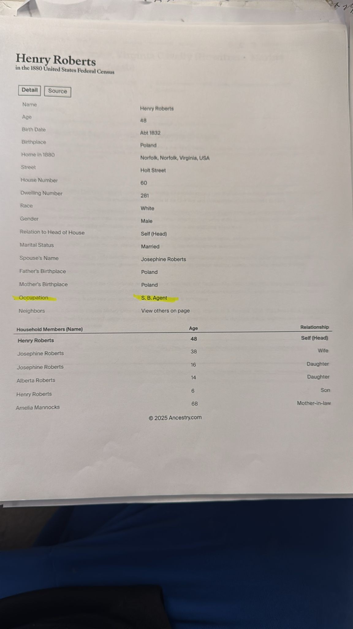 rejestr ludnosci z 1880 roku Roberts i jego rodzice podane ze urodzeni w POLSCE.jpeg